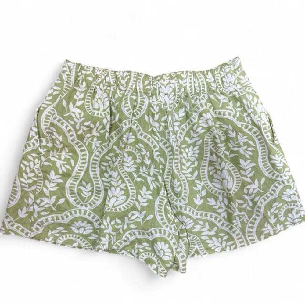 Philosophy Green White Linen Shorts Beach‎ Resort Summer Floral Boho SP - Picture 2 of 3